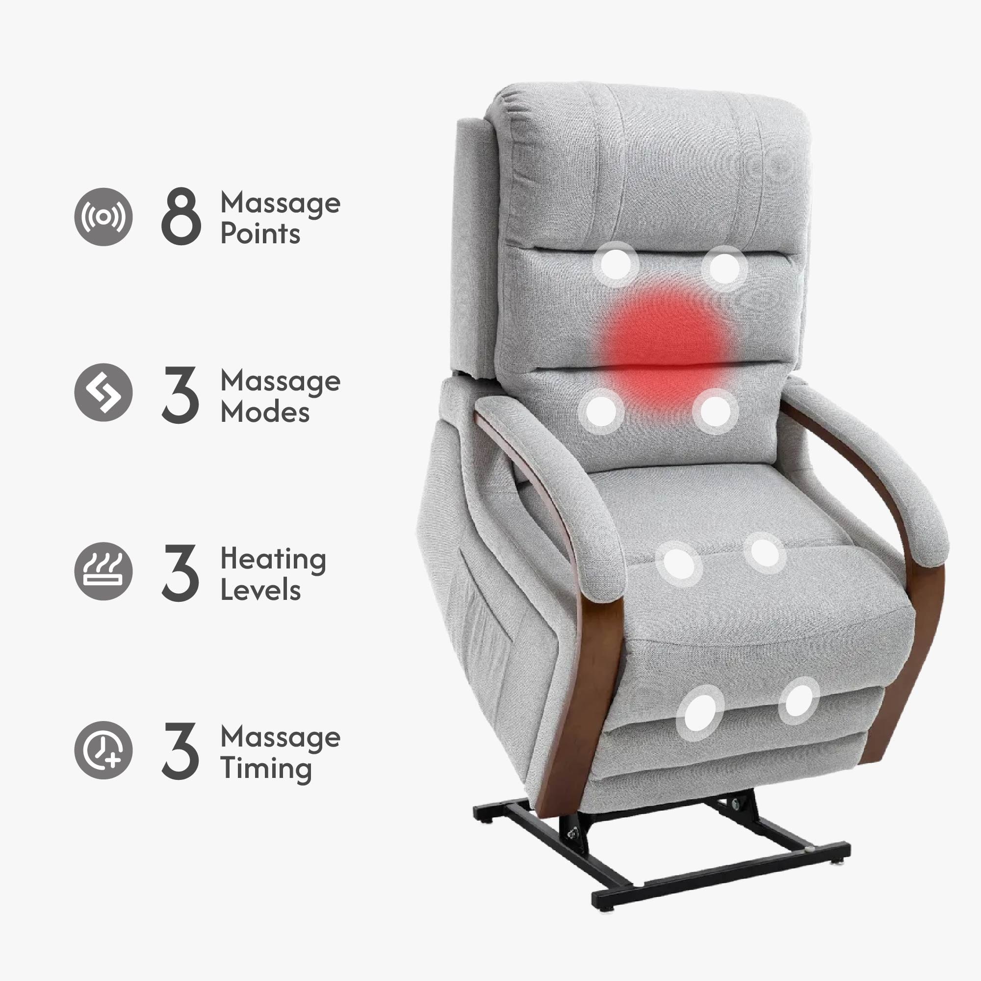 Power Lift Recliner Chair for Elderly, Recliner chair with Massage & Heat, Electric Leather Lift Recliner Chair for Living Room with Side Pocket, Gray